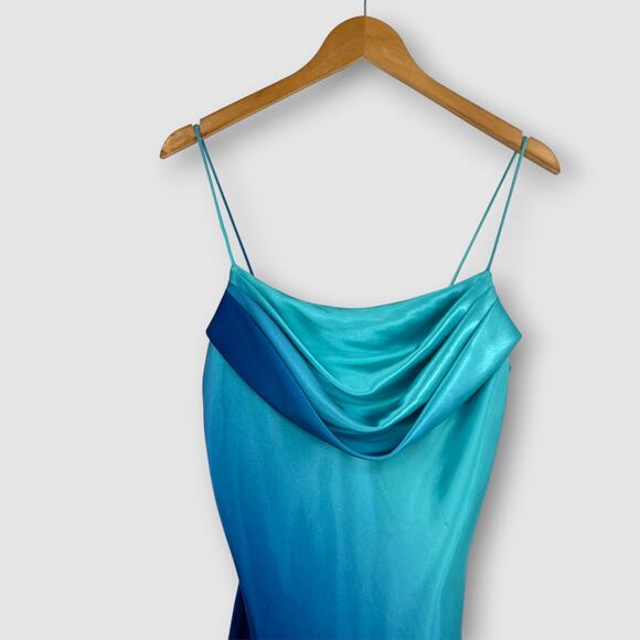 Y2k Vintage JUMP Ombré Blue Satin Slip Maxi Dress Size Medium - Picture 4 of 9